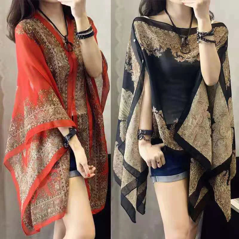 〔YS1〕Summer Sun Protection Chiffon Printed Scarf  Scarf Polyester Shawls For Women Beach Silk Variable Decorative Shawl
