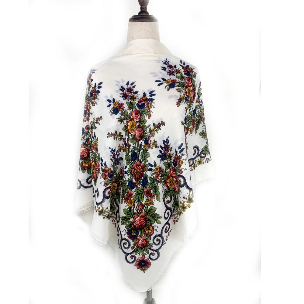 120*120cm Breathable Thin Russian Square Scarf Women Luxury Floral Print Bandana Shawl Foulard Female Beach Scarves Wraps
