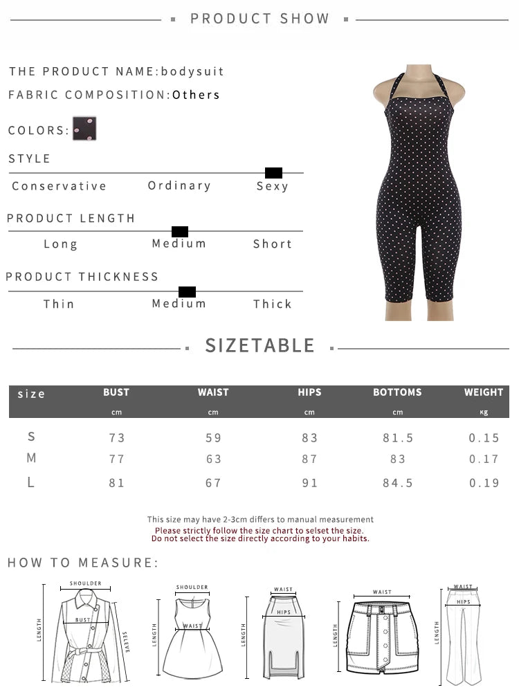 Weird Puss Sexy Backless Rompers Woman Polka Dot Print Bandage Halter Sleeveless Skinny Peach Hip High Street Fashion Playsuits