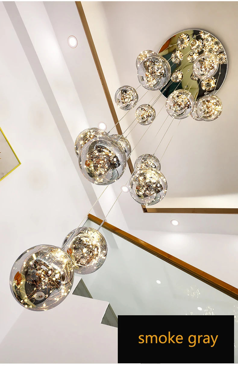 Modern LED Chandelier Glass Ball Dimmable Pendant Lamp for Staircase Living Room Home Decor Suspension Lighting Design Lusters