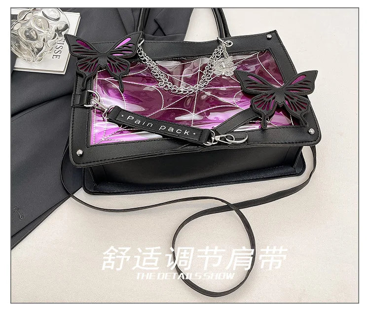 Sweet Y2k Lolita Butterfly Chain Shoulder Bags Trendy Gothic Harajuku Ita Bag Japanese Chic Women Transparent Handbags Crossbody
