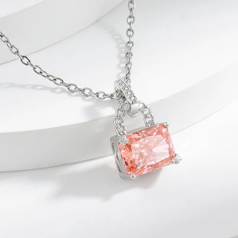 925 Sterling Silver Elegant Fashion High Carbon Diamond Ice Flower Cut Small Lock Pendant Necklace Daily Versatile