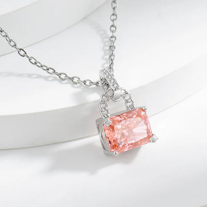 925 Sterling Silver Elegant Fashion High Carbon Diamond Ice Flower Cut Small Lock Pendant Necklace Daily Versatile