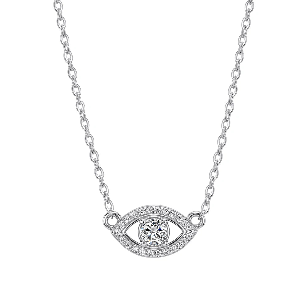 Rinntin 925 Sterling Silver Evil Eye Moissanite Necklace Minimalist Lucky Protection Pendant Jewelry Gift for Women MON24