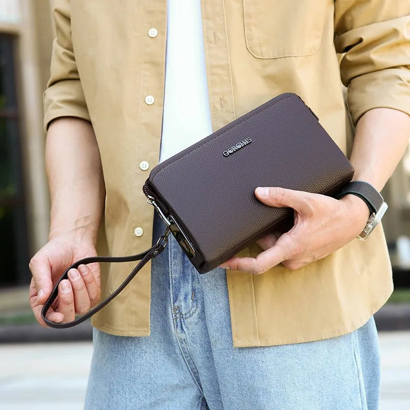 Leather Wallet FL-V1 Men Business Clutch Bag Smart Fingerprint Lock Security Anti Theft Handbag Black Safety Men Wallet сумка 가방