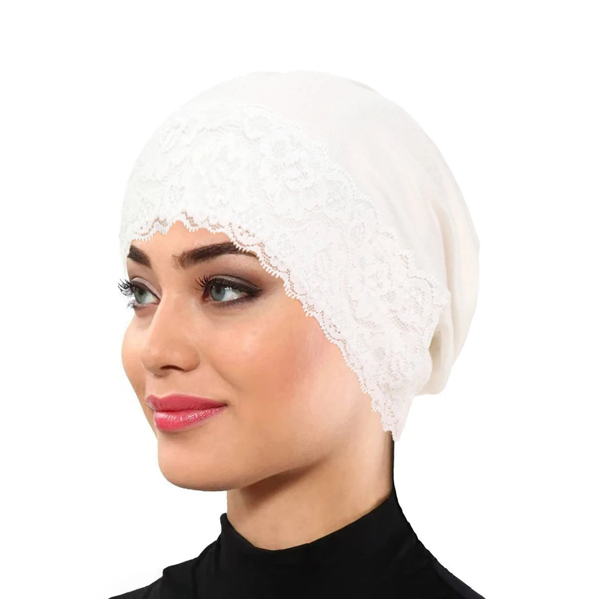 2026 New Lace Elastic Headscarf Cap Solid Color Base Cap Hair Care Cap Muslim Turban Hat Hijab Islamic headscarf Women's Hijabs