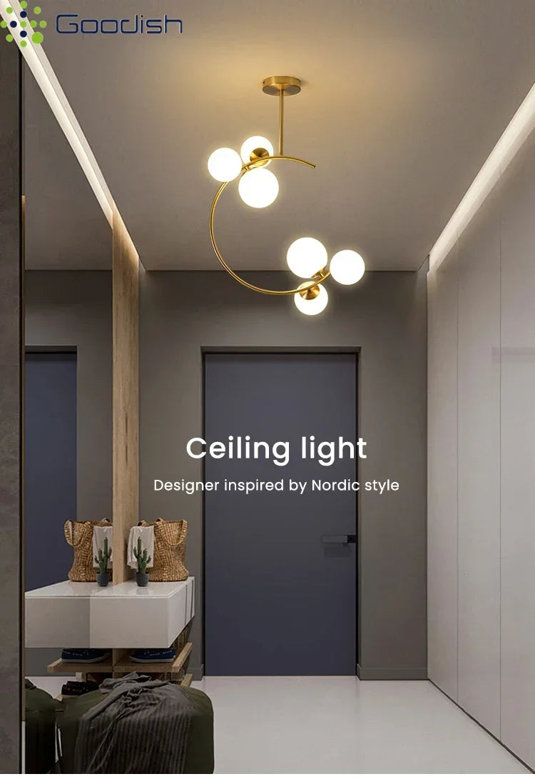 Medieval Bauhaus Gold Glass Ball Bubble Hanging LED Pendant Lights Creative Forged Lamps for Bedroom Home Decoration Chandelier