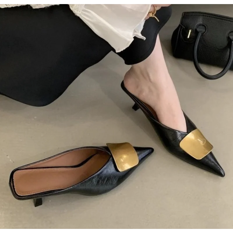 Luxury Women Slippers High Heels Mules Shoes Pointed Toe Heeled Sandals Elegant Party Slides Summer Designer Mujer Zaoatos