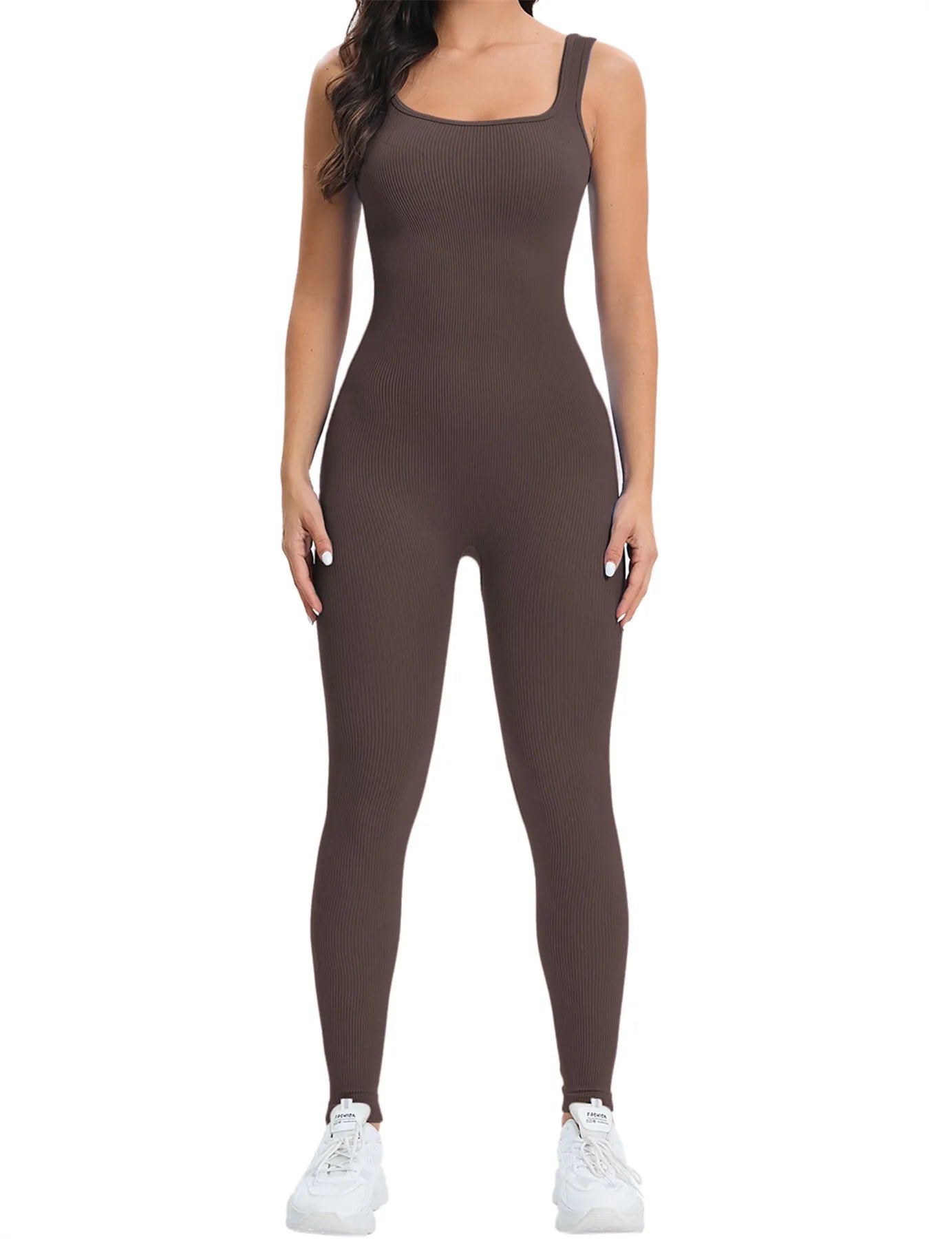 Women Workout Seamless Jumpsuit Yoga Ribbed Bodycon One Piece Tank Top Leggings Romper