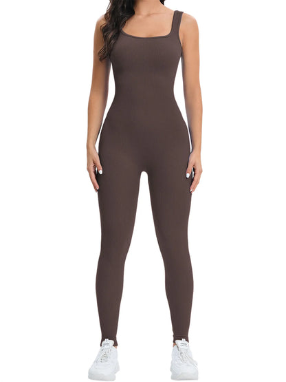 Women Workout Seamless Jumpsuit Yoga Ribbed Bodycon One Piece Tank Top Leggings Romper
