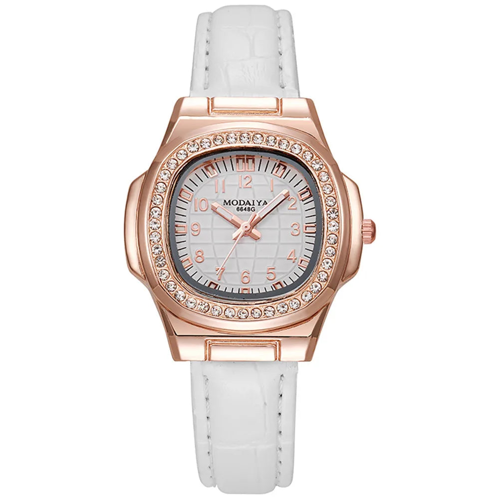 UTHAI W36 New Women's Simple Diamond Ring Lady Quartz Watch Light Luxury Leather Strap Girl College Student Fashion Wristwatch