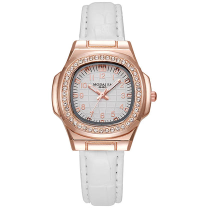 UTHAI W36 New Women's Simple Diamond Ring Lady Quartz Watch Light Luxury Leather Strap Girl College Student Fashion Wristwatch