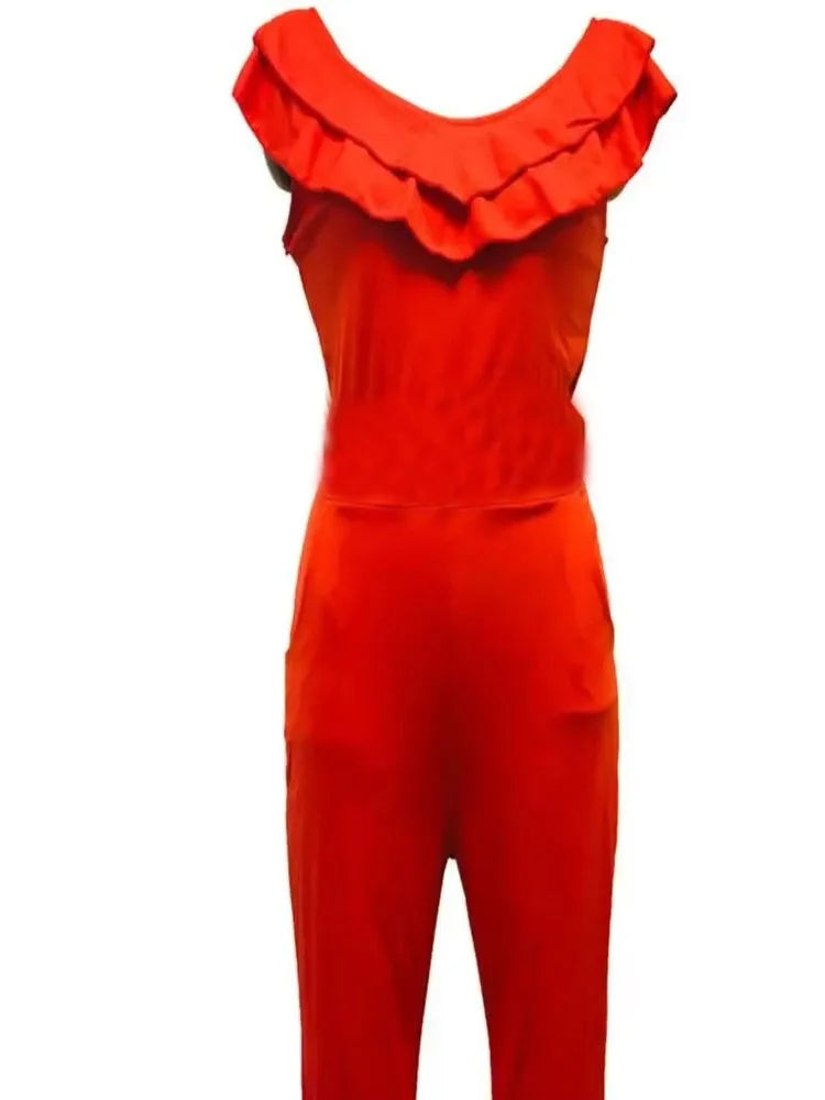 No Belt Jumpsuits Women's Clothing Fashionable Versatile off Shoulder Layered Pleated Skirt Legs High Waist Slim Fit New Rompers