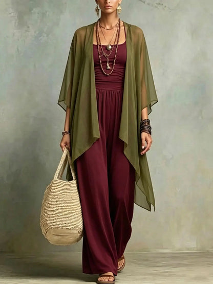 Summer New Sexy Bandeau One Piece Pants Set For Women's 2 Piece Casual Loose Fitting Wide-leg Pants Plus Shawl Tops Set Female