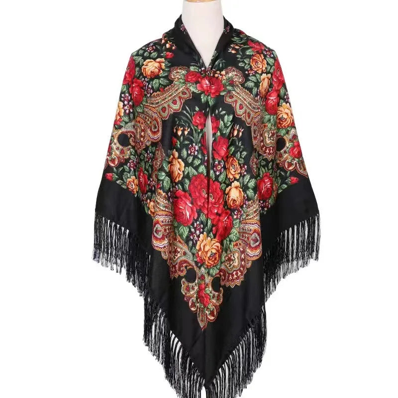 160*160cm Russian Square Scarf for Woman Warm Tassel Shawls Floral Print Handkerchie Wraps Babushka Bandana Beach Travel Blanket