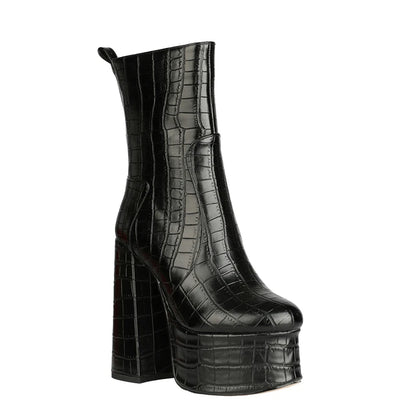 Sexy Ankle Boots Women Fashion Extreme High Heels Platform Boot Lady Shoes Snake Skin Leather Black Silver Gold Autumn Winter