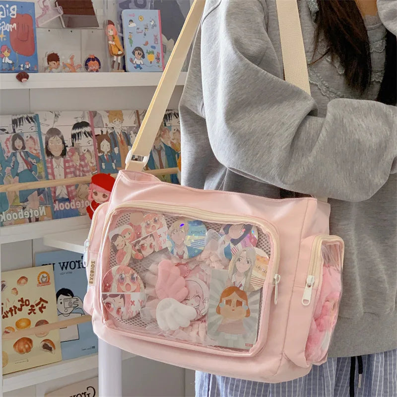 Trendy Transparent Crossbody Bag for Girls Large Capacity Shoulder Bags Fashionable School Style Texture and Versatile Ita Bag