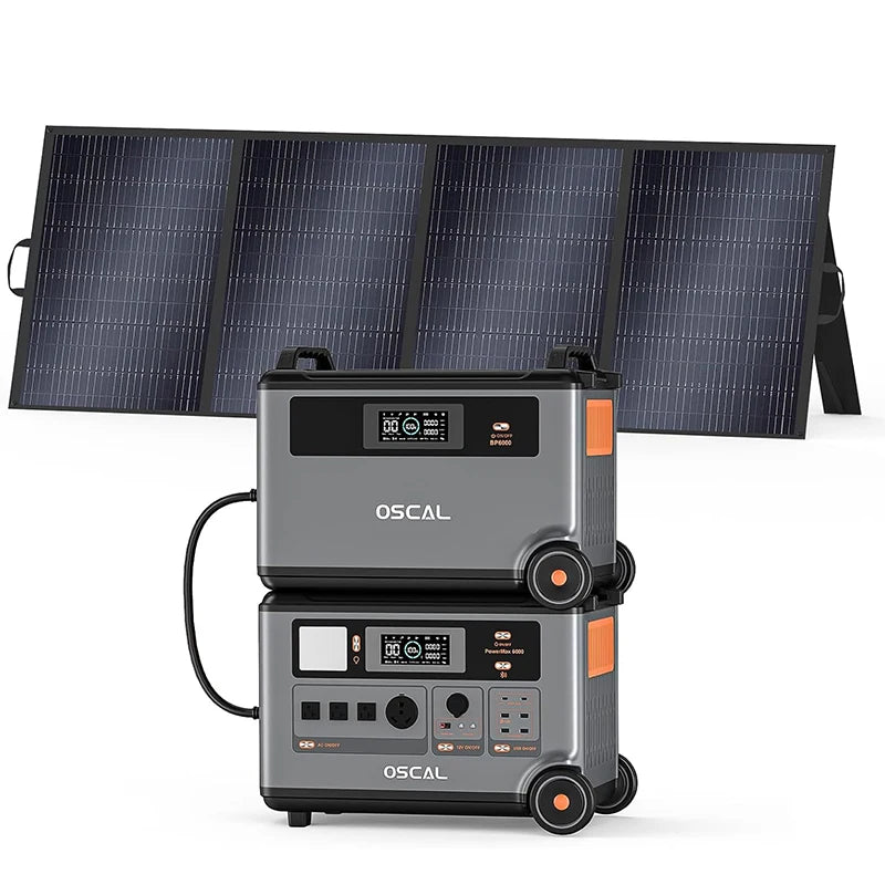 OSCAL PowerMax6000 Solar Generator (Compatible with Battery Packs/Solar Panels) 120V/240V Portable Power Station 6000W AC Output (9000W Peak), 2200W AC Charging, 2400W Solar Charging, App Control, Ideal for Home Emergencies a
