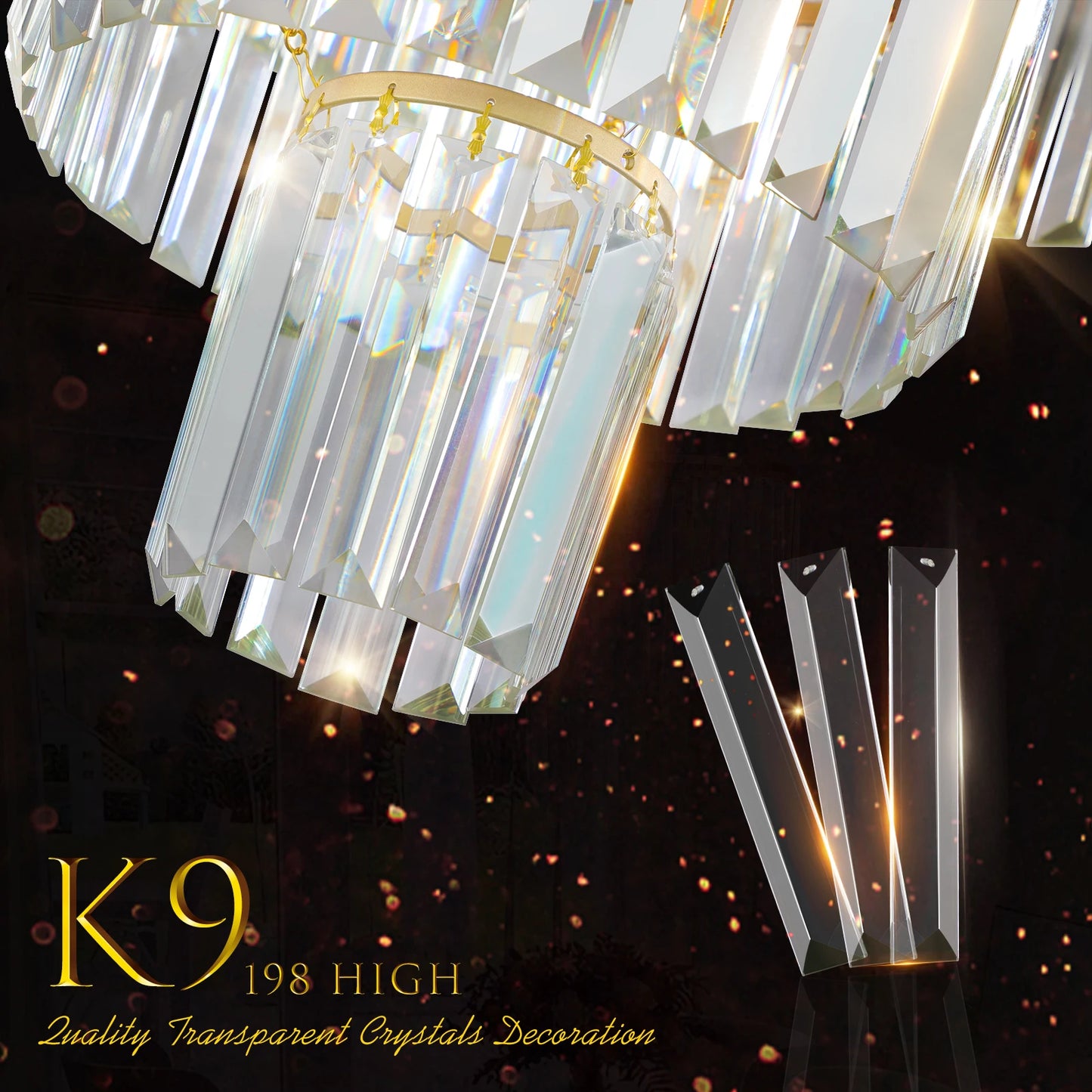 20" Luxury 4-Tier Crystal Chandelier, 12-Light Gold Frame Pendant Light, Elegant Ceiling Lighting for Living Room, Dining Room