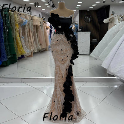 Luxury Black Evening Dresse Crystal Flower Appliques Memaid Formal Event Dress Celebrity Prom Gown Customized robes soirée 2026