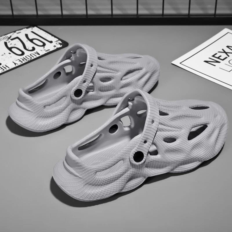 Shevalues Summer New Hollow Sandals For Men Outdoor Fashion Hole Clogs Slippers Men Non-slip Garden Shoes Soft Sole Beach Slides