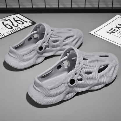 Shevalues Summer New Hollow Sandals For Men Outdoor Fashion Hole Clogs Slippers Men Non-slip Garden Shoes Soft Sole Beach Slides