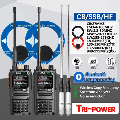2PCS BAJETON BJ-7800 Walkie Talkie NOAA Long Range SW MW LW AM SSB CB Receive Wireless Bluetooth Phone Programming Two Way Radio