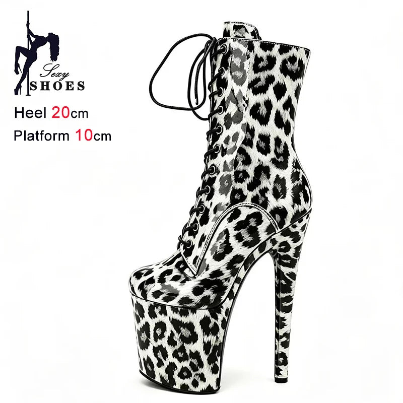 Stripper Heels 20CM/8Inches Supers Fashion Pole Dance Shoes For Nightclub Club Party Women Platform Leopard print Short Boots
