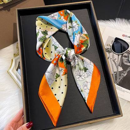 2025 Korean Satin Silk Scarf 70cm Square Women Fashion Shawl Wrap Neckerchief New Elegant