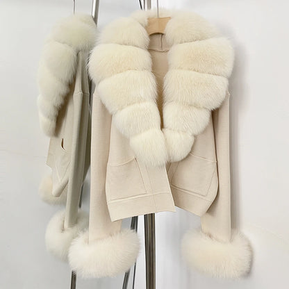 OFTBUY Loose Fit Warm Winter Fashion Lady Outerwear Sweater Female 2025 New Women's Knit Cardigan with Large Real Fox Fur Collar