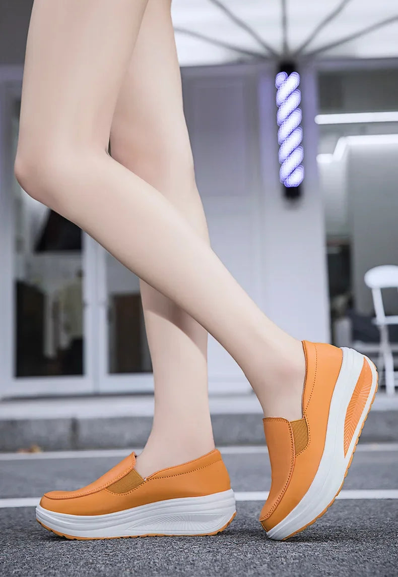 EOFK Women Moccasions Walking Shoes For Work Soft Wedges Platform Loafers Female Black Swing Slip On Casual Non Slip Female Shoe