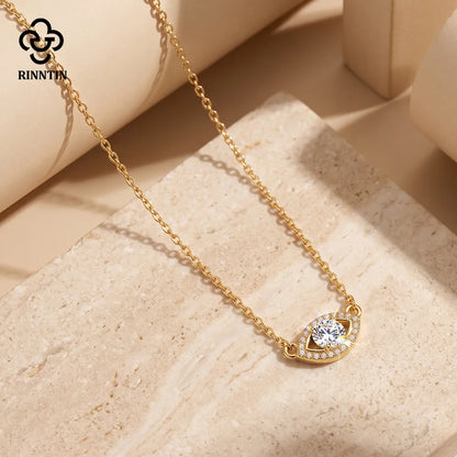 Rinntin 925 Sterling Silver Evil Eye Moissanite Necklace Minimalist Lucky Protection Pendant Jewelry Gift for Women MON24