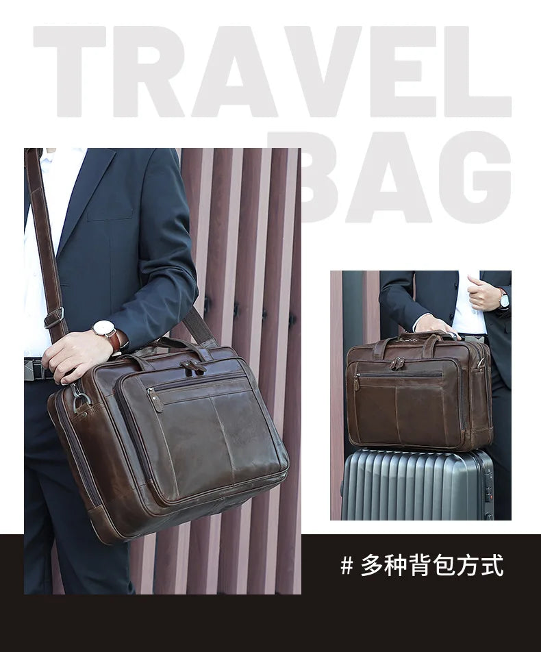 High Quality Genuine Leather Men Briefcase Business bag Crazy Horse Leather Large 17"inch Laptop Bag male Portfolio Office Case