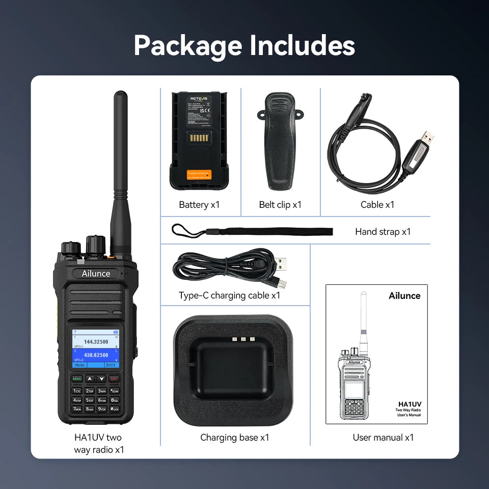 Retevis Ailunce HA1UV Ham Radio IP67 Waterproof Long Range 2800mAh Dual Band Two Way Radio Rechargeable Handheld Walkie Talkie