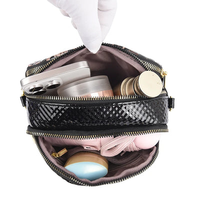 New 2025 Womens Small Messenger Bag PU Leather Shiny Shoulder Bag Fashion Saddle Bags Leopard Print Phone Purse Lipstick Storage
