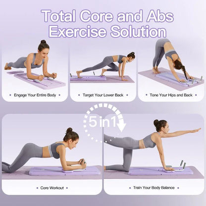 UMAY Multifunctional Pilates Board with Count Timer Foldable Abdominal Trainer with Yoga Mat Resistance Tubes Portable Full Body Workout Plate for Core Glute Back Exercise