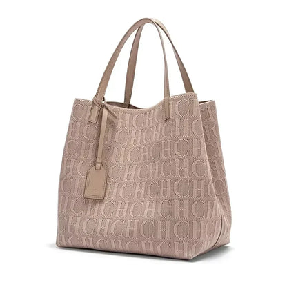 CH Women's Shoulder Bag Simple Solid Color Gold Letter Printed Design Women's Large Capacity Daily Commuter Bag Women's Handbag