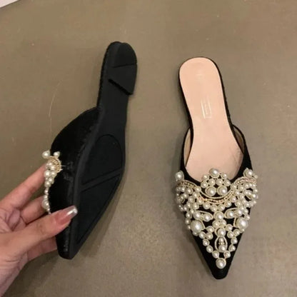 New Women's Shoes Exquisite Imitation Pearl Mueller Slippers for Woman Elegant French Casual Shoes Designer Shoes Zapatos Mujer
