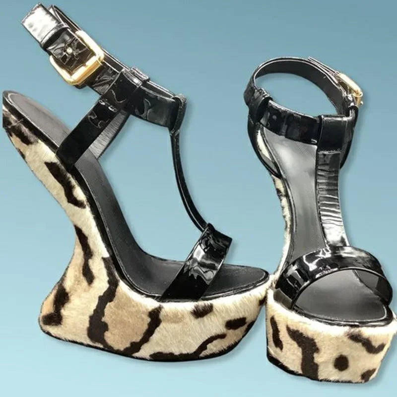 Strange Style Mixed Colors Fretwork Heel Sandals Pointed Toe Leather Size35-48Customized New Arrivals Fashion Women Modern Shoes