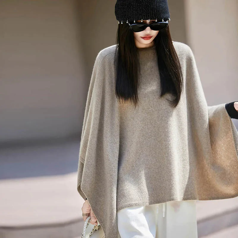 Autumn New 100% Merino Wool Shawl Pullover For Women Soft Solid Cashmere Knitwear Shawl Scarf Female Popular Sweater Grace Tops