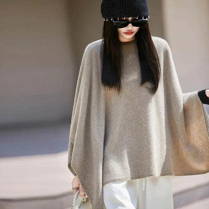 Autumn New 100% Merino Wool Shawl Pullover For Women Soft Solid Cashmere Knitwear Shawl Scarf Female Popular Sweater Grace Tops