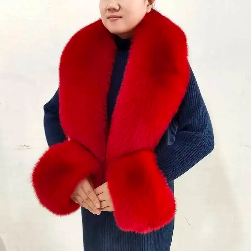 Winter Real Fox Fur Collar Cuffs Set Neck Warmer Fur Scarves Shawls Natural Fox Fur Collar Scarf Women Men Coat Warm Accessories