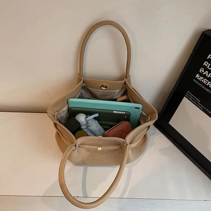 Luxury Lychee Pattern Underarm Shoulder Bags Solid Color PU Leather Women's Handbags Large Capacity Tote Bag Travel
