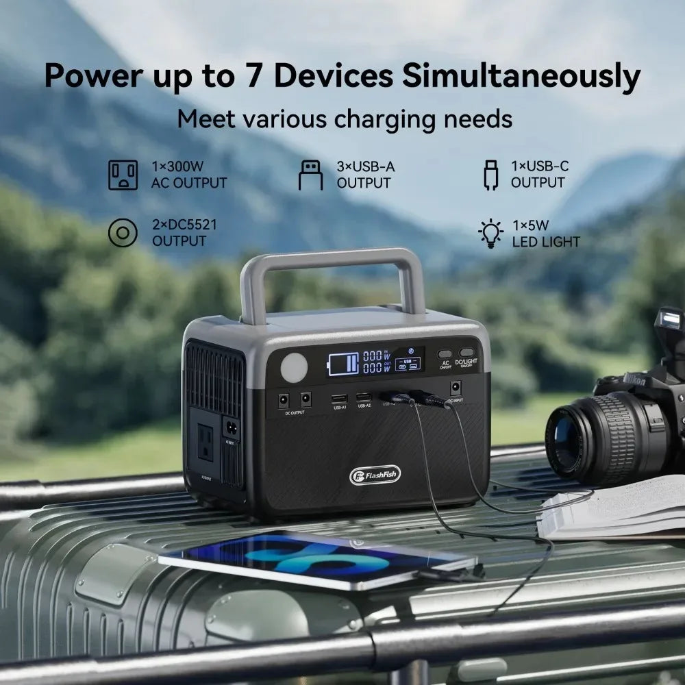 230.4Wh LiFePO4 300W (Peak 600W) Solar generator AC Outlets Portable Power Station,Power Bank, Battery Backup for Hurricane Emergency/Outdoor Camping/RVs/Home Use，Home backup outdoor camping mobile power bank ﻿