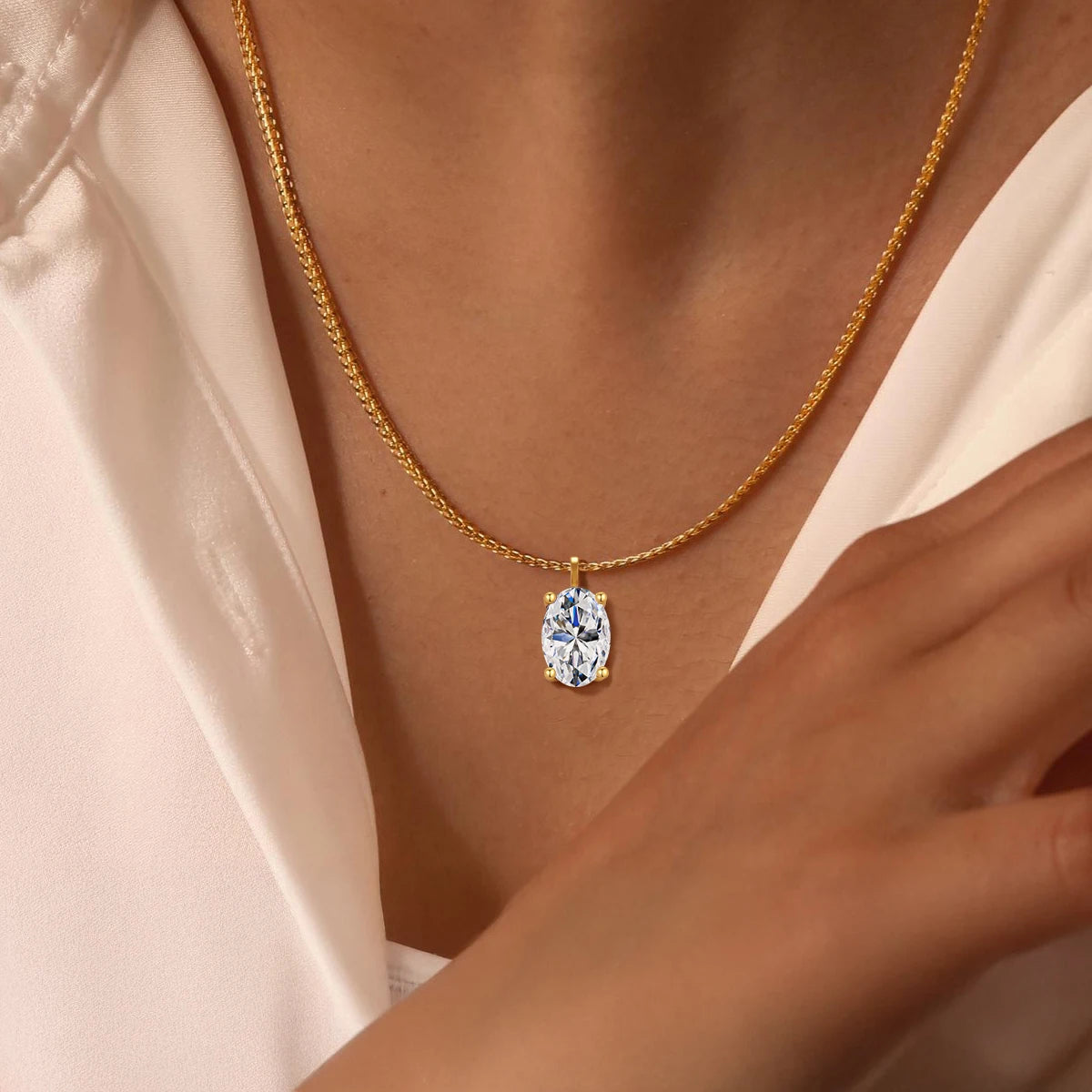 14K Yellow Gold Moissanite Diamond Necklace for Women Marriage Pendant Couple Engagement Oval Cut 1ct/2ct/3ct with Certificate