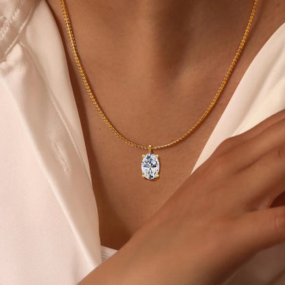 14K Yellow Gold Moissanite Diamond Necklace for Women Marriage Pendant Couple Engagement Oval Cut 1ct/2ct/3ct with Certificate