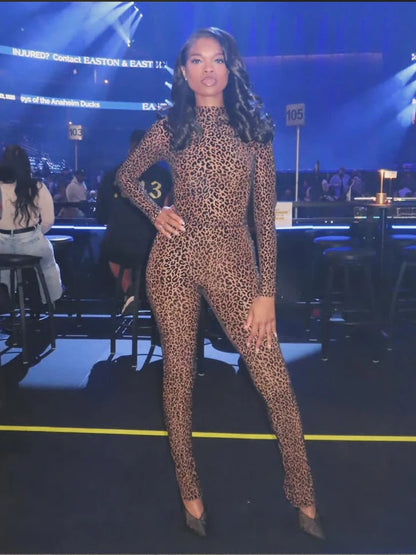 kliou Midnight Y2K Women Jumpsuits Hipster Leopard Print Full Sleeve Round Neck Slim Overalls Female Trend Party Club One Piece