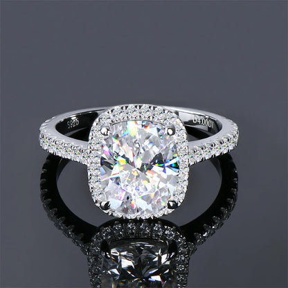 IOGOU Luxury 4ct Moissanite Halo Engagement Ring Certified Cushion Cut Diamond Wedding Rings 925 Sterling Sliver Wedding Jewelry