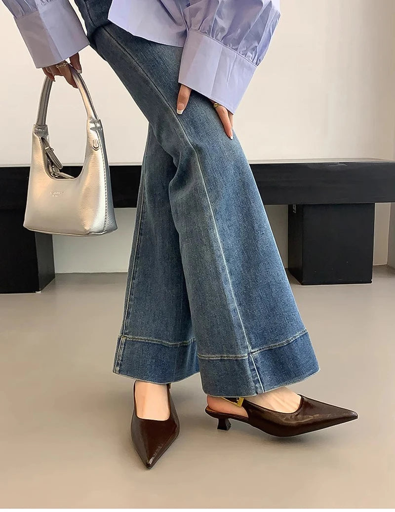 Designer Luxury Summer Pointed Toe Women Sandals Fashion Singbacks Mules Shoes Ladies Elegant Low Heel Stripper Party Sandalias