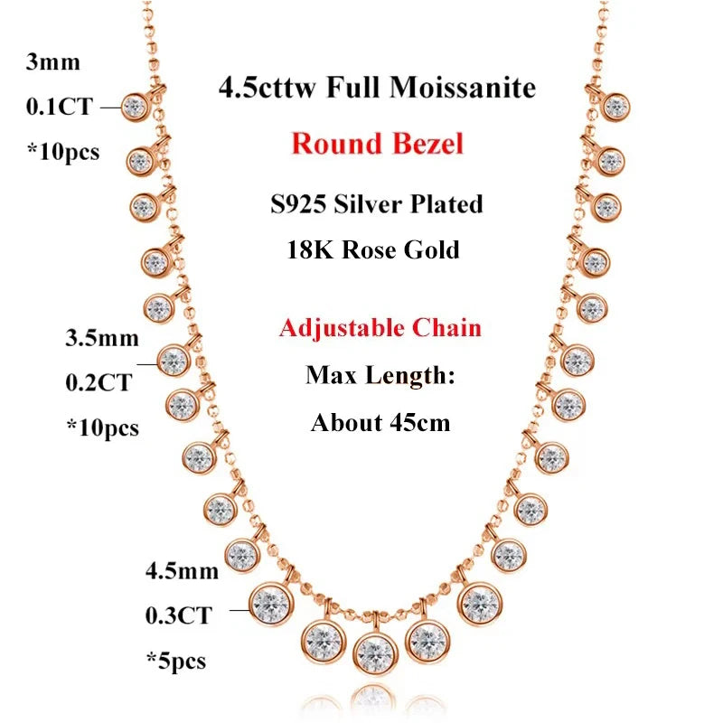 EWYA 3 Claw All Round Cut Moissanite Tennis Necklace Women Man s925 Silver Full Lab Diamond Bridal Party Link Neck Chain Gift